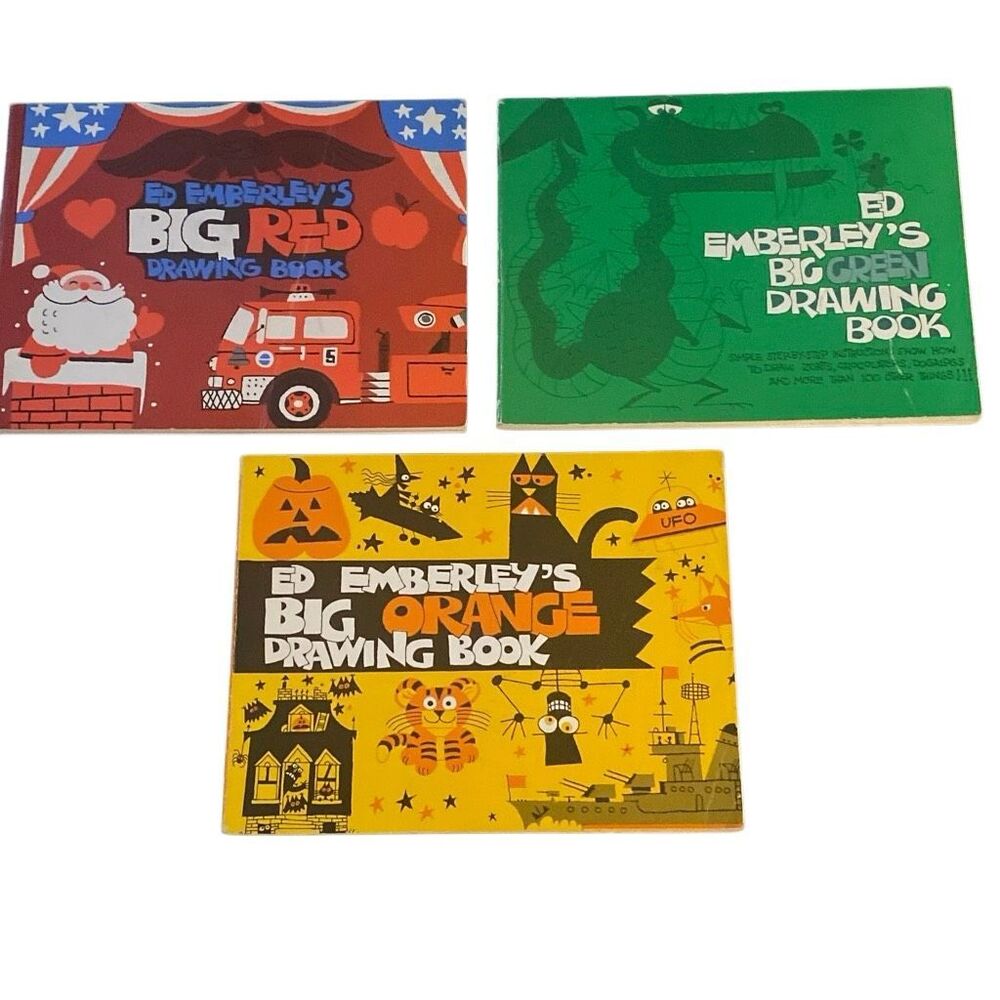 Vintage Ed Emberley Big Drawing Book Orange Red Green Book bundle Kids Halloween